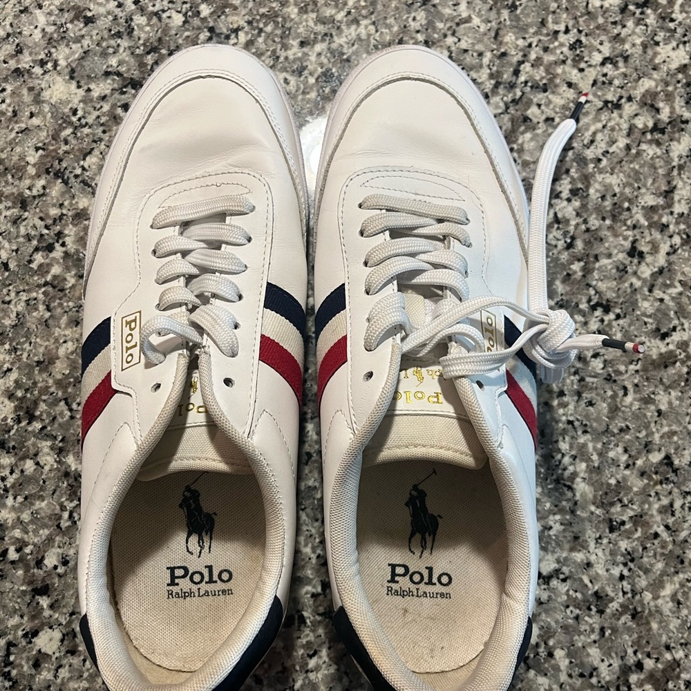 Polo by Ralph Lauren White Sneakers with Red and Blue Stripes